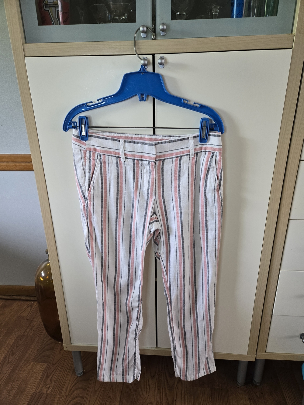 LOFT Striped Chinos in White with Pink & Gray Stripes